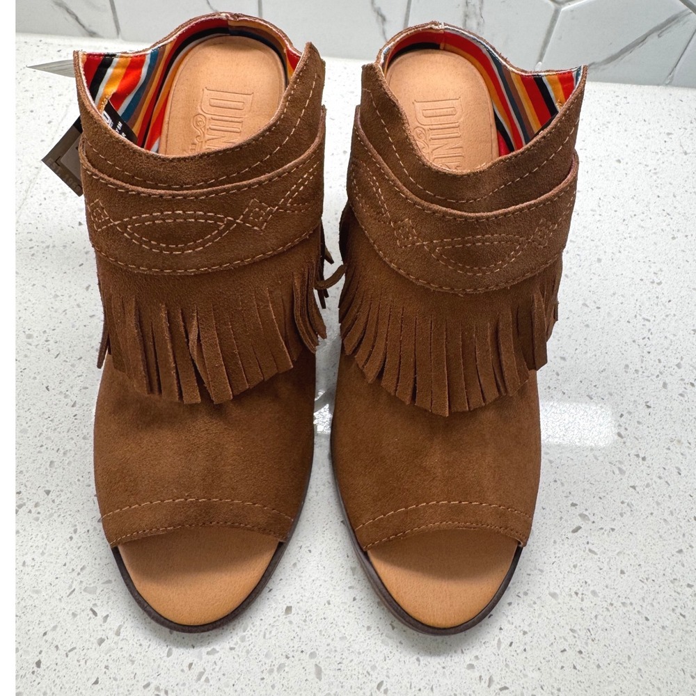 Dingo Whiskey Fringe Booties Womens 8M Brown New Western Leather Peep Toe Bootie